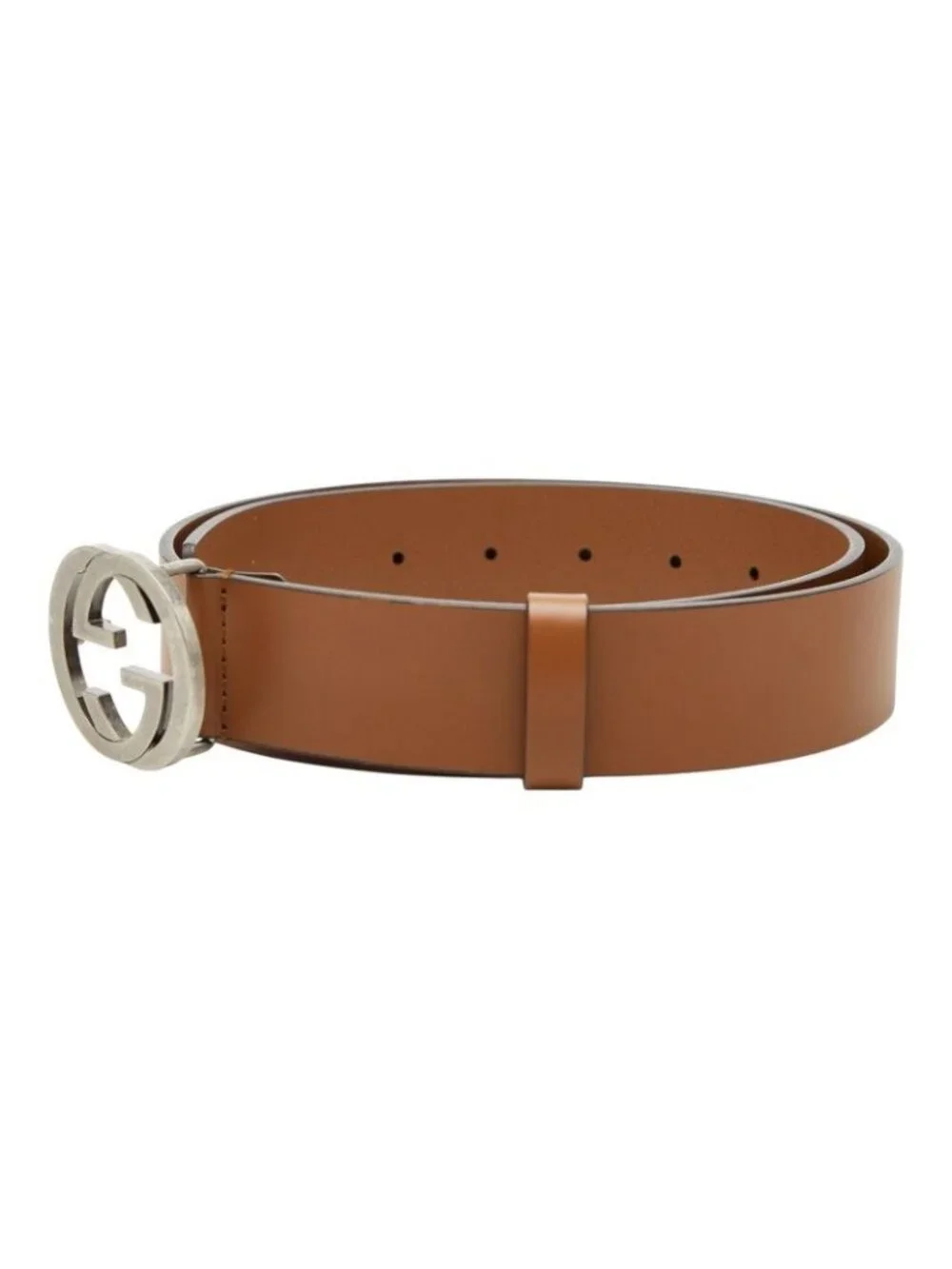 Gucci Interlocking Belt 85 34 GG Buckle Brown Leather